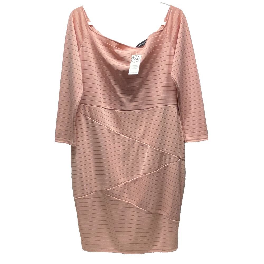 Fashion to Figure Dress Women's 1X Pink Stripe Midi 3/4 Sleeve Stretch NWT